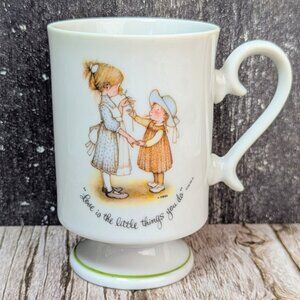 Vintage 1973 Holly Hobbie Porcelain Pedestal Cup Mug Love is the little things..